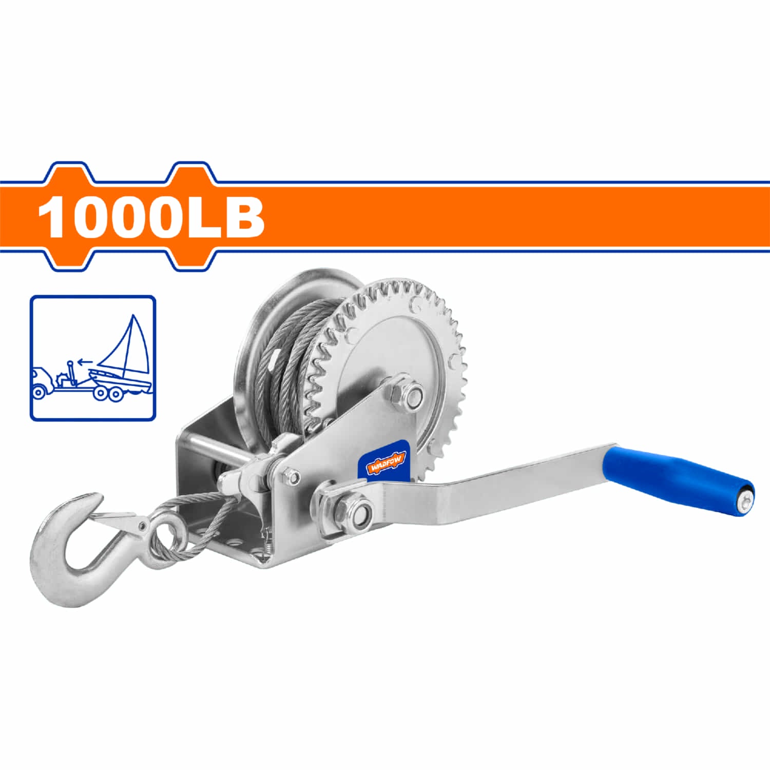 Winche manual de 1000 Lbs. 4.8mm x 8m. Mango antideslizante. Zincado. Ideal para remolcar. Tecle cabrestante winche tirador