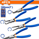 Alicates 180mm(7") con anillo de retención 1.8mm. Incluye: (2) alicates 180º y (2) alicates 90º