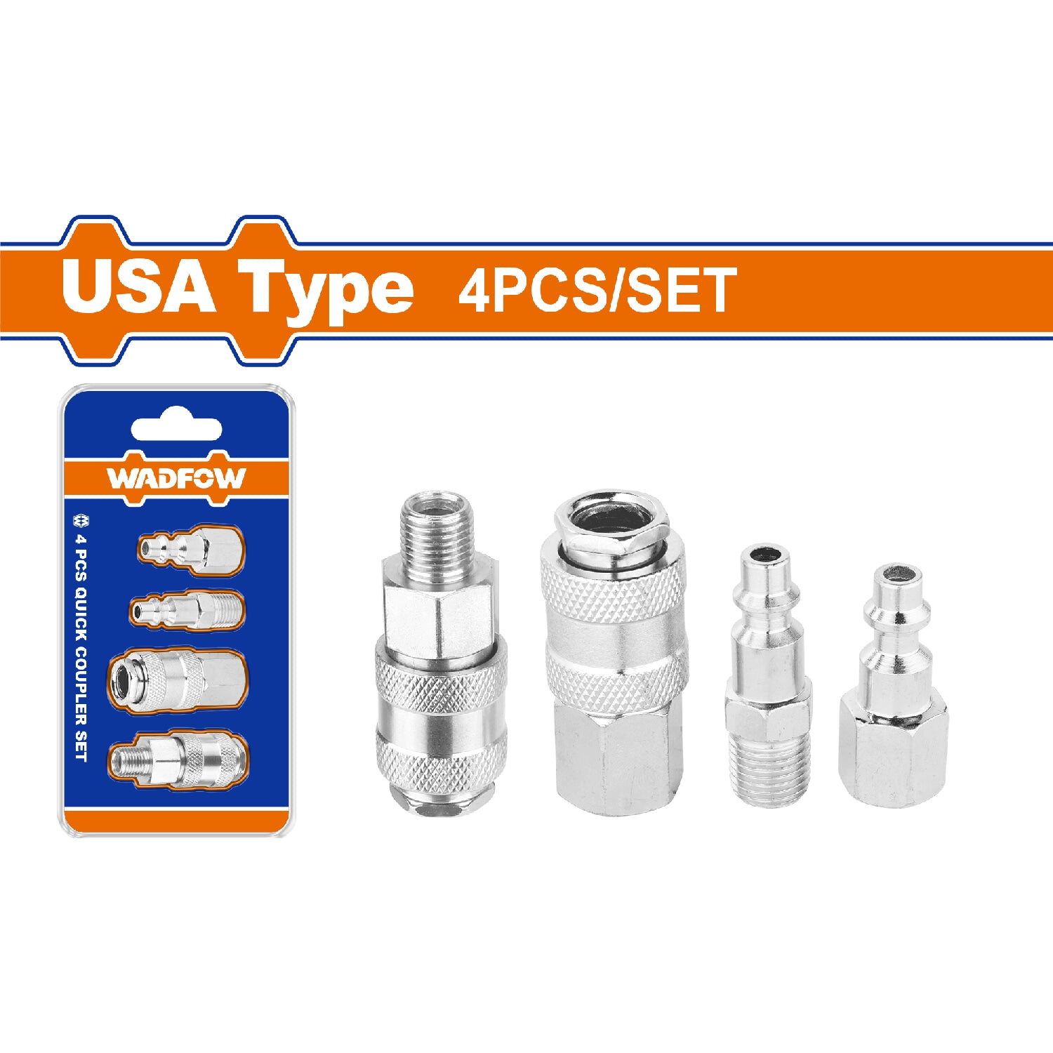 Acopladores de aire y conector. Tipo Americano. 4 piezas. Tamaño: 1/4". Estilo Hembra y Macho