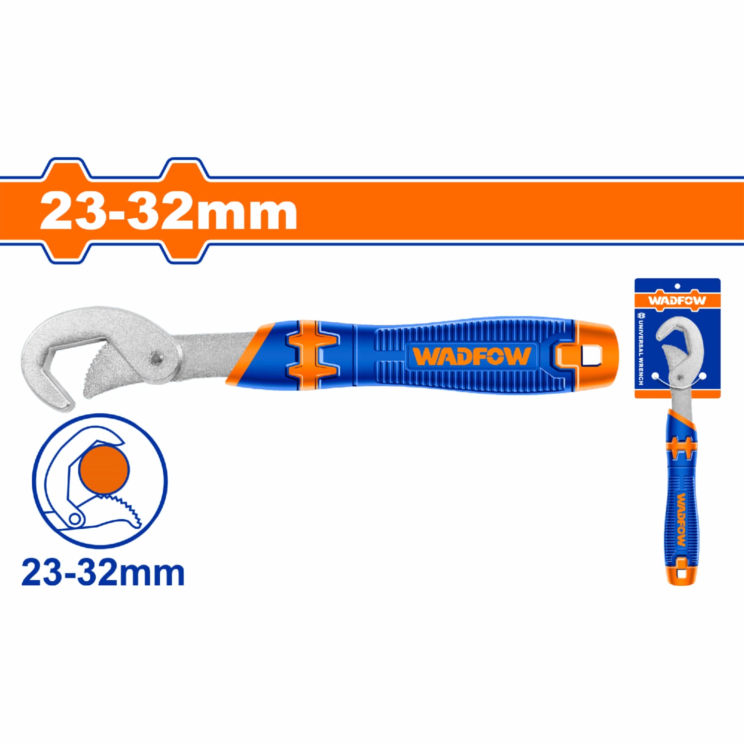 Llave inglesa pico de loro 23-32mm. Cromado. Tratamiento térmico. Un solo extremo abierto.