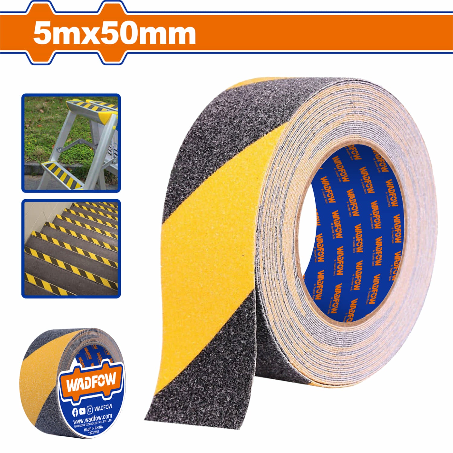 Tape Antideslizante cinta antiderrapante Amarillo/Negro 5mx50mm. Esp:0.78mm. Ideal para pisos,escaleras.