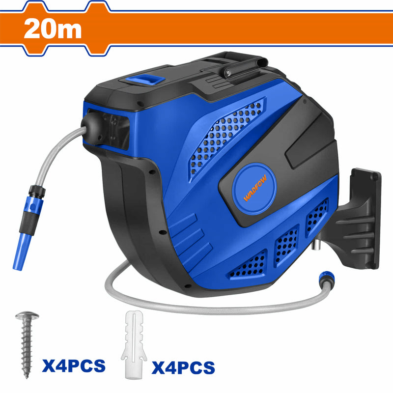 Manguera de agua con carrete retráctil 20+2m. Tamaño: 1/2" . Presión 150psi