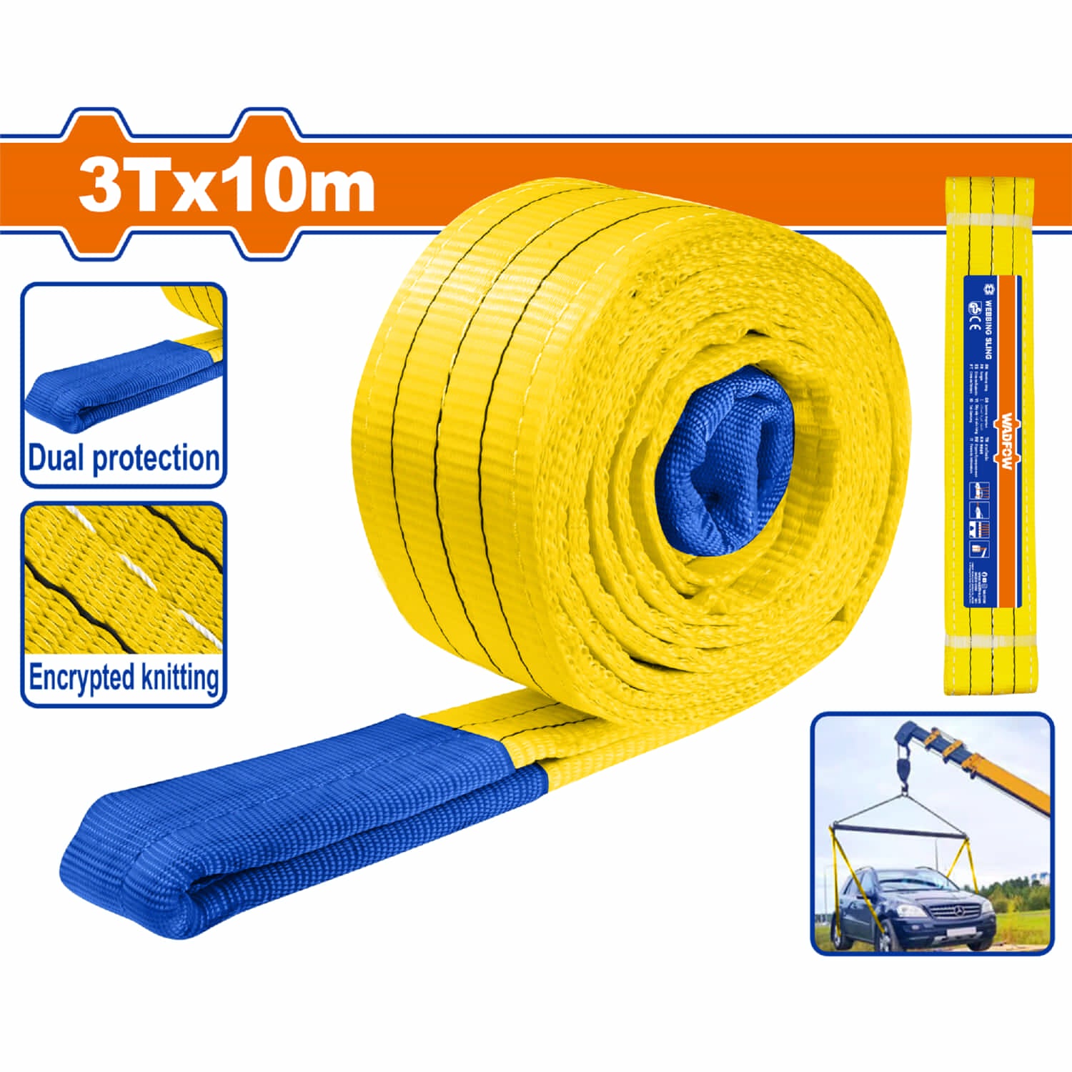 Cinta de Eslinga 3 T x 10m. 2 capas. 100% Poliestér. Seguridad: 5:1. Arnés económico y adaptable.