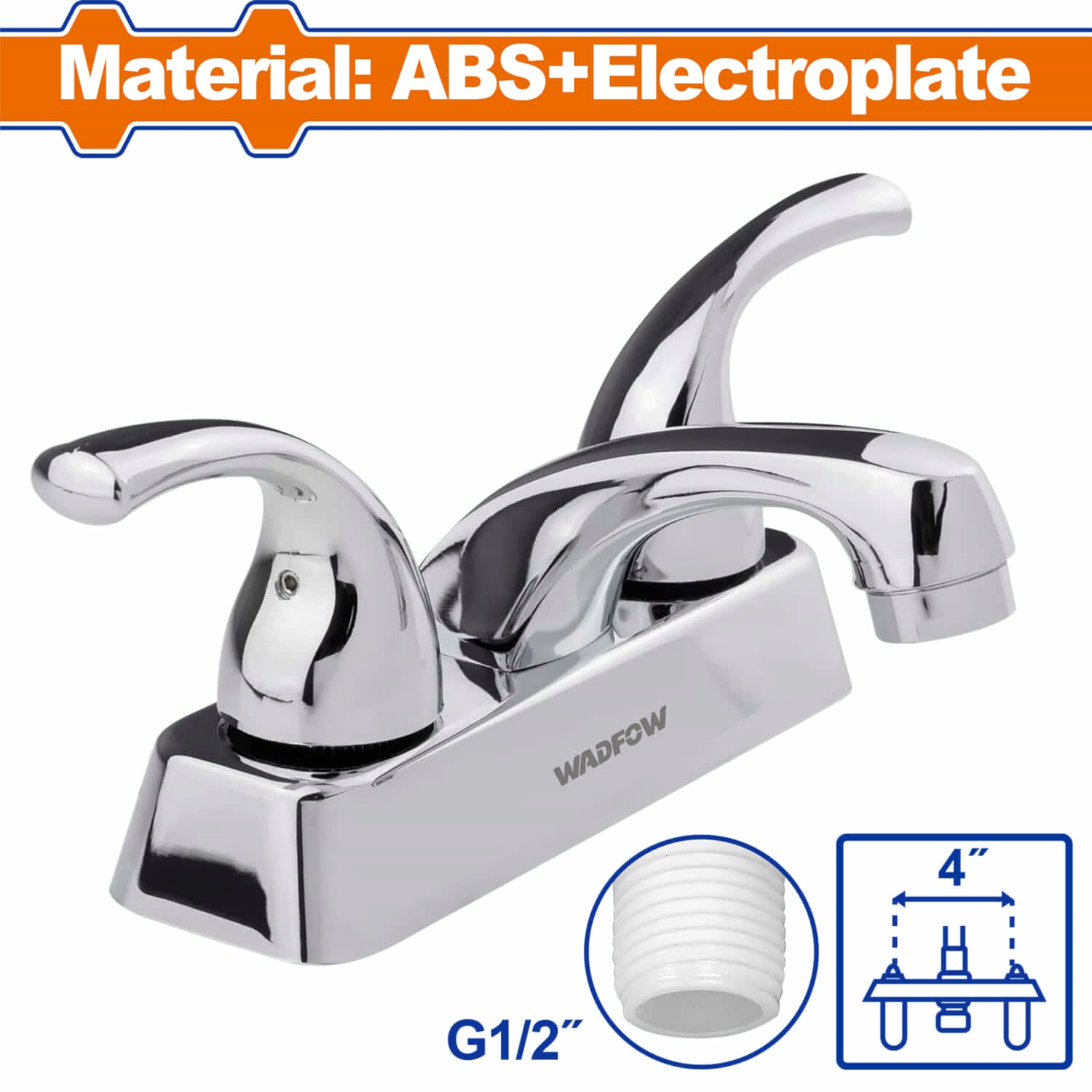 Llave mezcladora 4" para lavamanos con cubierta y manerales de palanca. Modo frío y caliente.