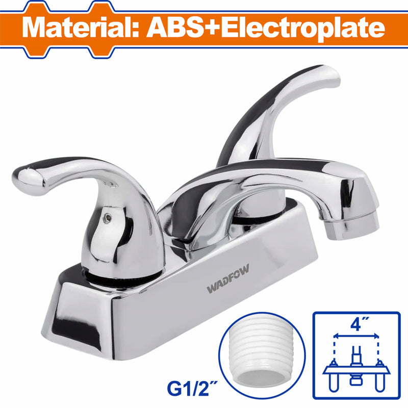 Llave mezcladora 4" para lavamanos con cubierta y manerales de palanca. Modo frío y caliente.