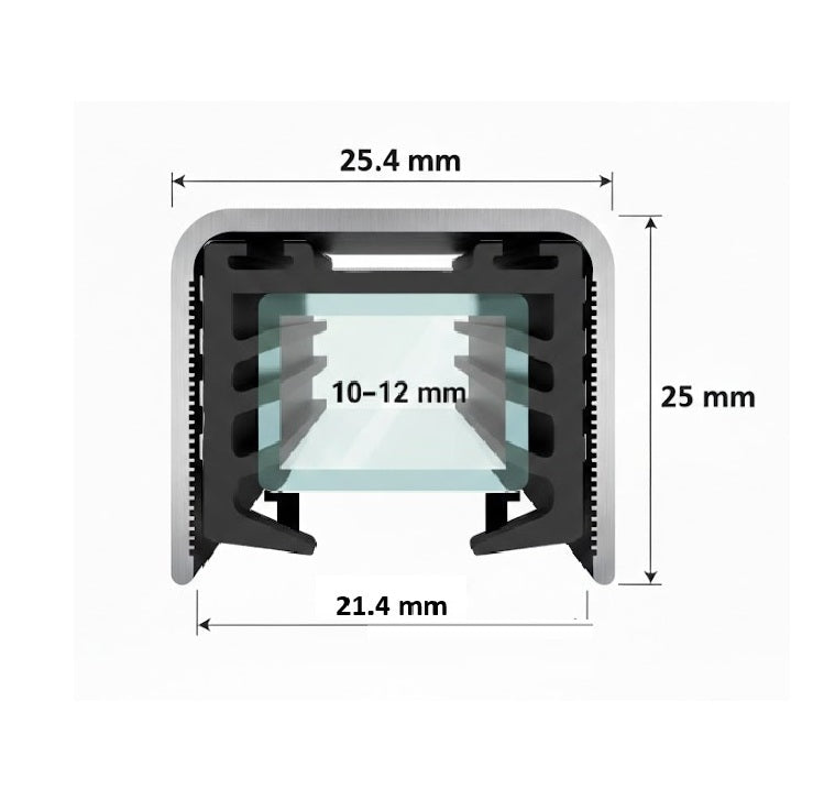 U channel pasamanos de aluminio Color Inox con goma, 5.8m de largo, 24.4mm alto y ancho Externo Y 21.4mm alto y ancho Interno