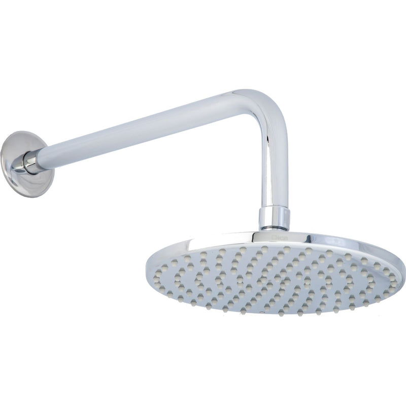 Regadera ducha de plato redonda con brazo y chapetón. Cuerpo y brazo en latón . Acabado cromo.