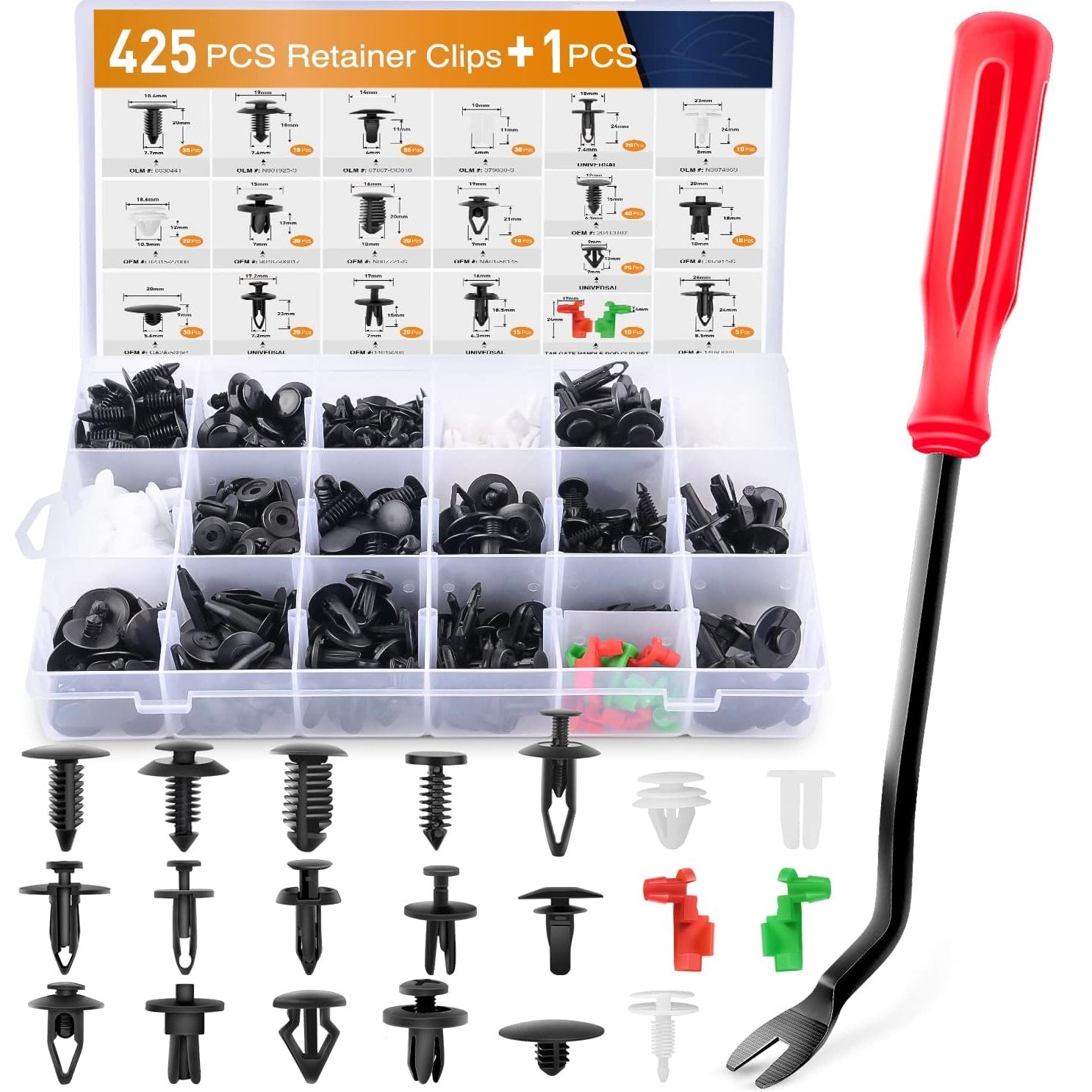 Clips de retención para autos, set de 425 piezas, 19 tipos de clip.