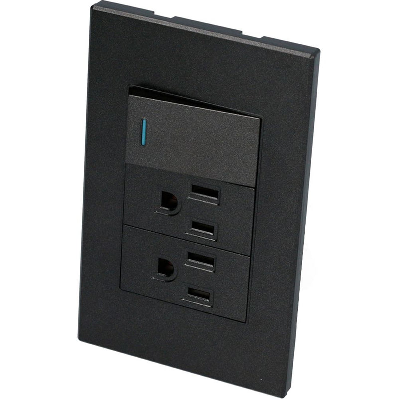 Interruptor/Enchufe con 1 apagador y 2 contactos negro 1/3 Surtek.