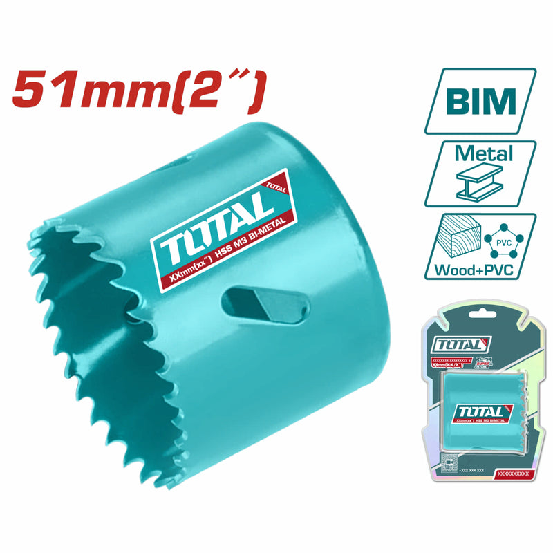 Broca cilíndrica HSS M3 Bi-Metal, Dientes variados 4-6TPI, diámetro 51mm.