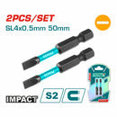 Puntas de Destornillador de Impacto SL4 50mm S2 Set de 2 pzas. Magnético. Tipo Plano.