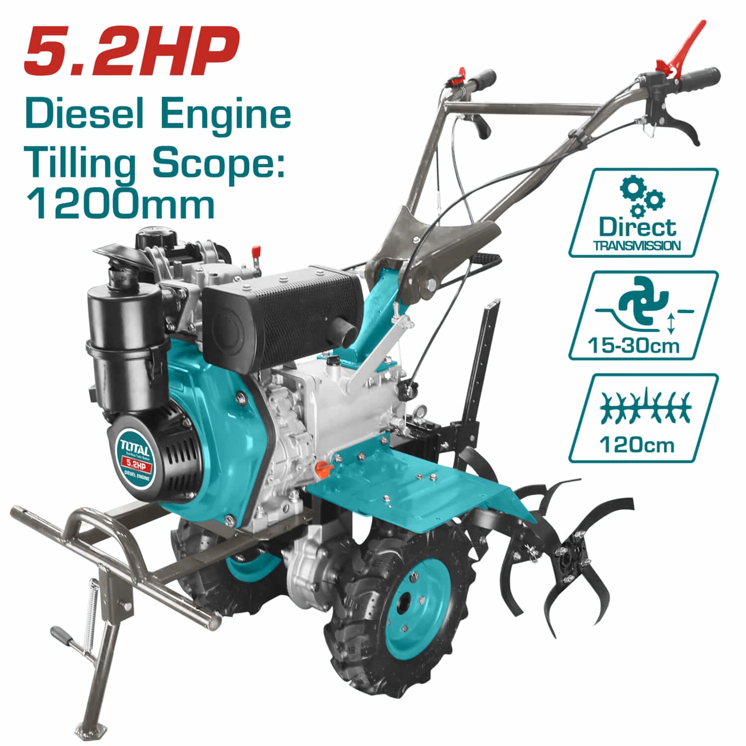 Moto azada motocultor diésel para arar la tierra cultivador 5.2HP Alcance de labranza 1200mm