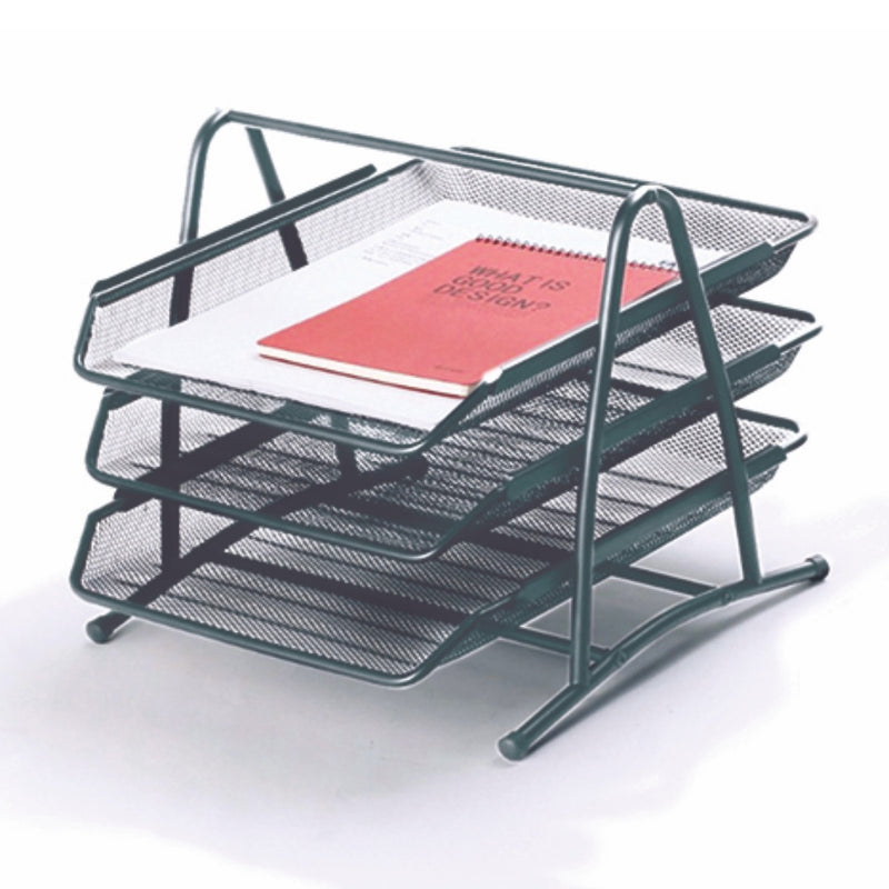 Bandejas metálicas de 3 niveles tamaño carta para escritorio, color negro