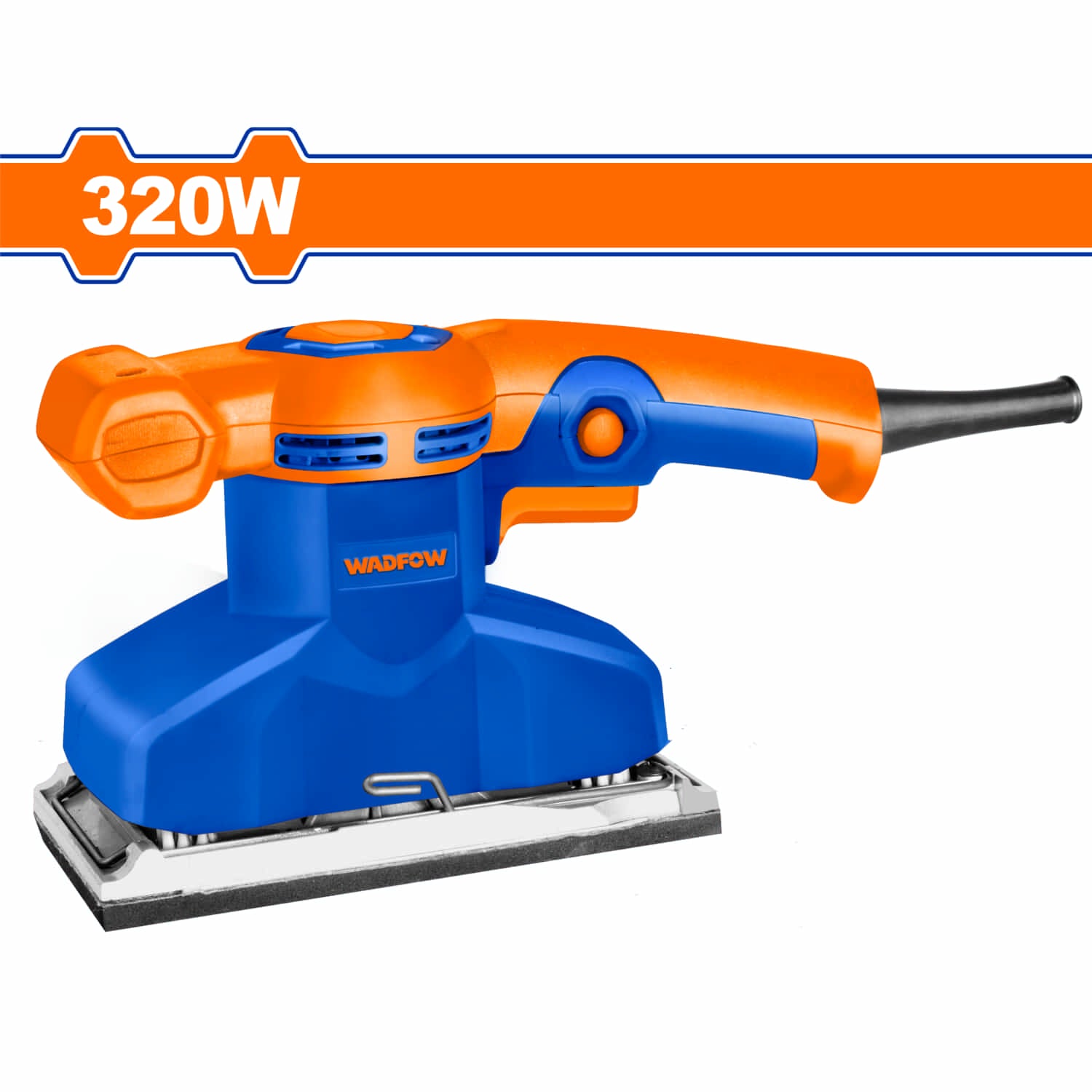 Lijadora de mano eléctrica 320W. 110-120V. Base: 7"x3-1/2". Incluye 1 hoja de papel para lijar.