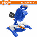 Sierra Ingleteadora 1400W. Veloc.sin carga: 5000rpm. Tamaño cuchilla: 8"x1". Incluye accesorios.