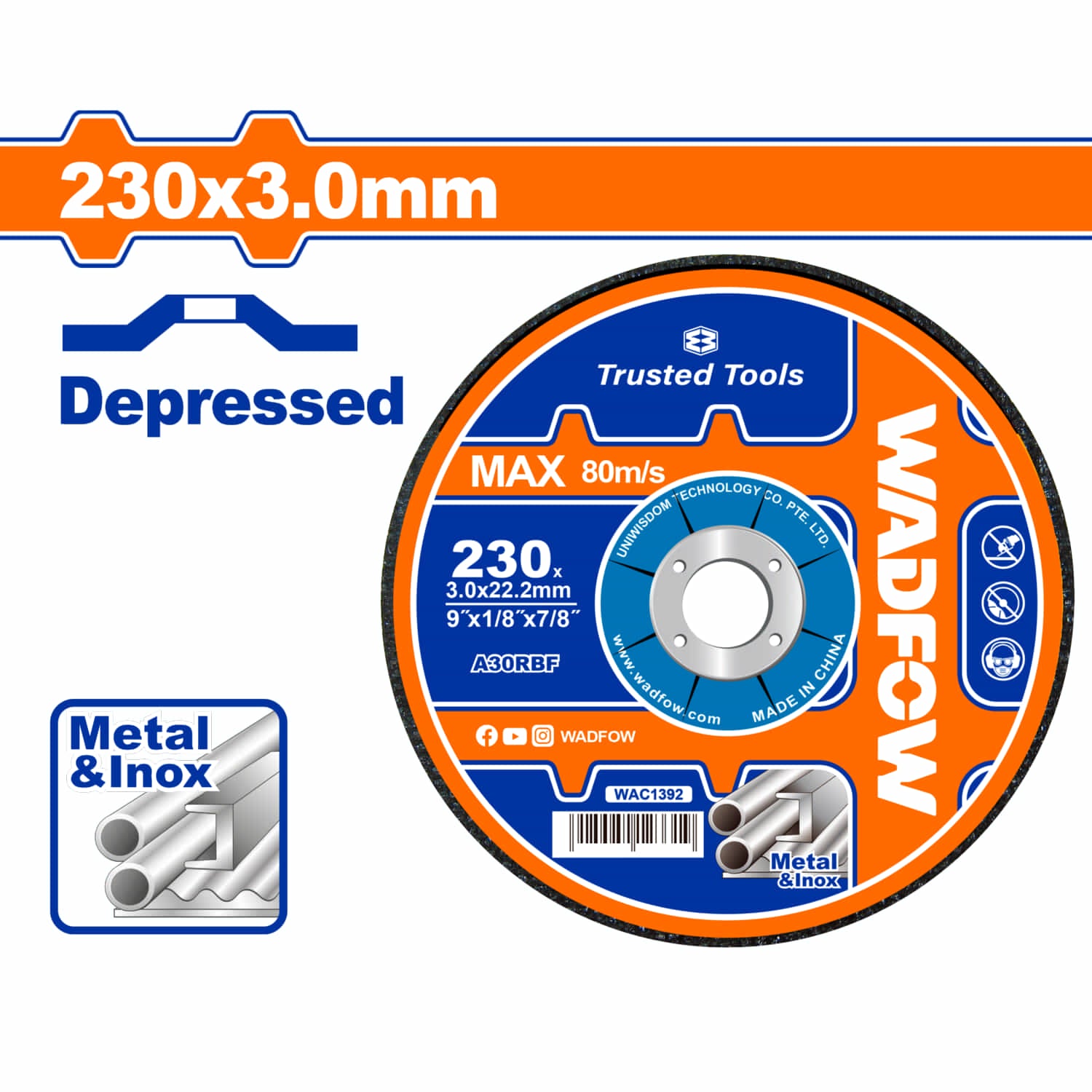 Disco Corte de Metal y Acero Inoxidable 230x3.0mm. Concavo.