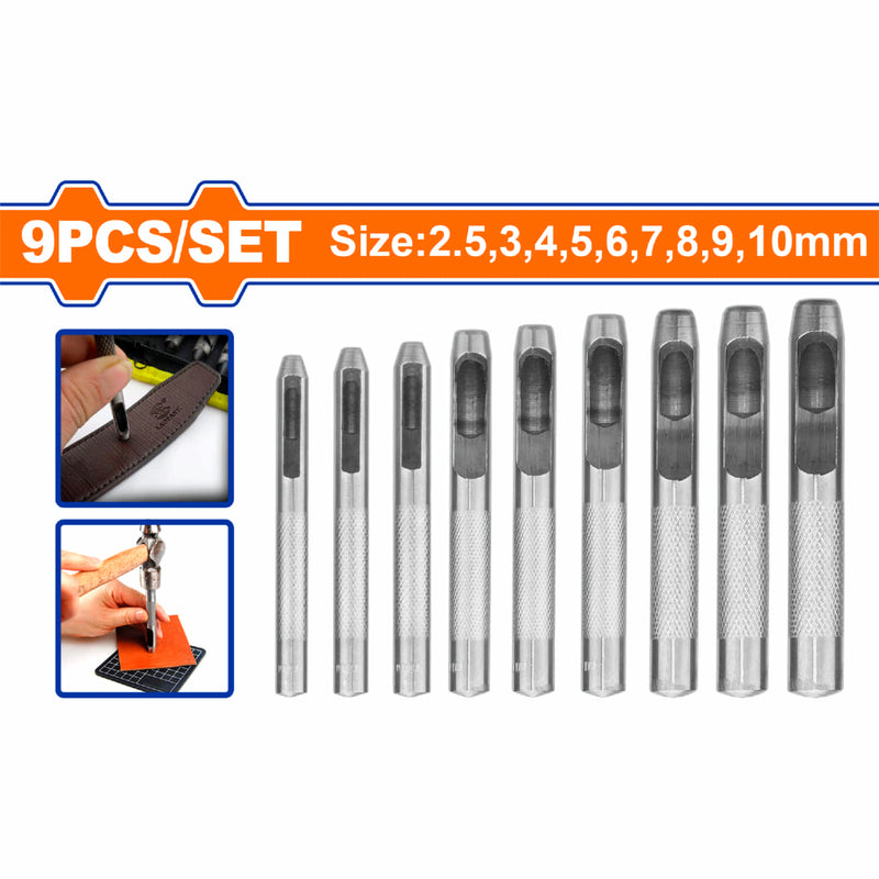 Punzones huecos para perforar orificios. Set 9 piezas. Forjado. Ideal para cuero, plástico, etc.