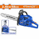 Motosierra de Gasolina 58cc de 20". Tanque gasolina 550ml Tanque aceite 260ml ( carburador Walbro y cadena/espada Oregon ) (Top quality)