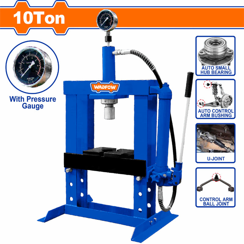 Prensa Hidraúlica con Calibrador de 10Ton. Rango de trabajo: 0-340mm. Carrera: 165mm.