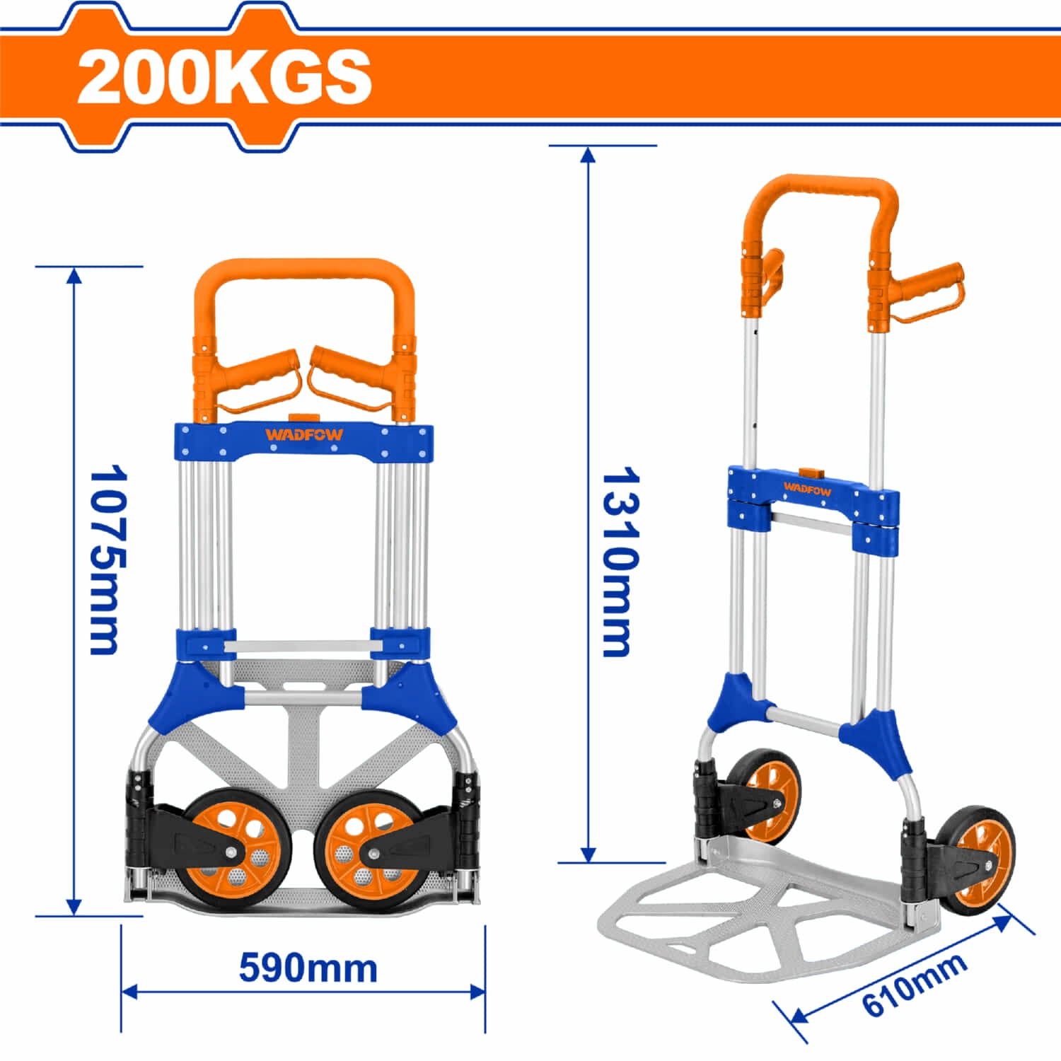 Carretilla plegable 200kg Diseño Compacto. Mango ergonómico. Trolley con ruedas plegable.