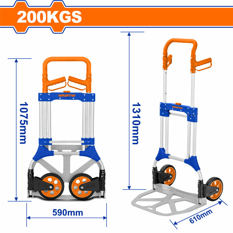 Carretilla plegable 200kg Diseño Compacto. Mango ergonómico. Trolley con ruedas plegable.