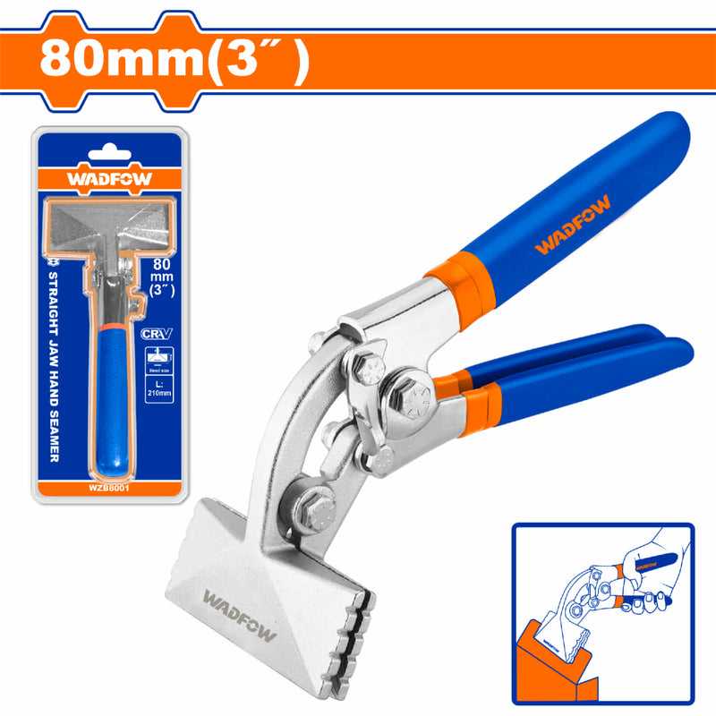 Pinza dobladora de láminas de metal 3" Long.210mm. Mandíbula curva. Mango suave.