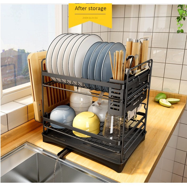 Escurridor de Platos 2 niveles, color negro.