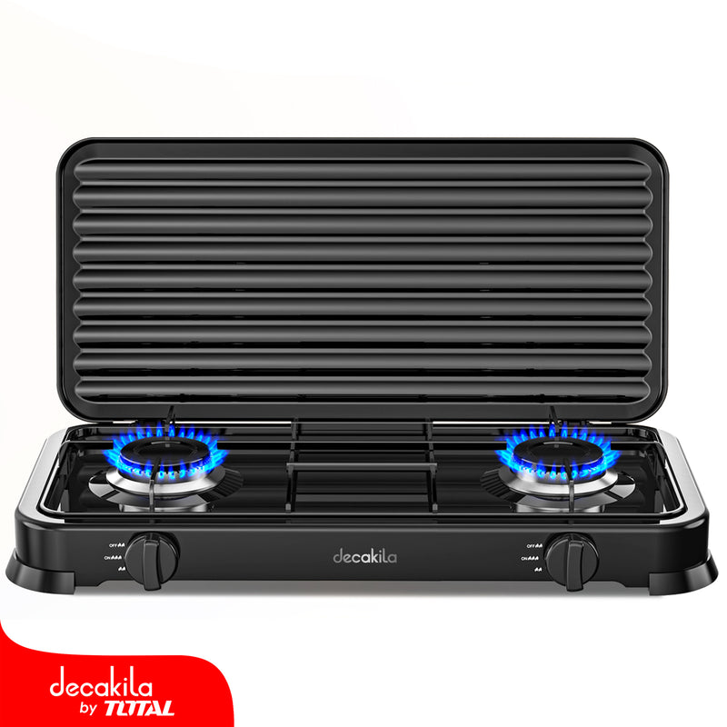 Estufa de gas portátil de dos quemadores, 2.2Kw cubierta de hierro antideslizante.