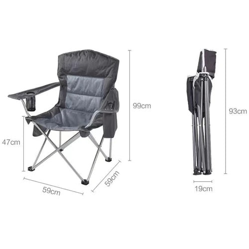Silla plegable color gris de 50cm x 99cm x 99cm con cooler y portavasos