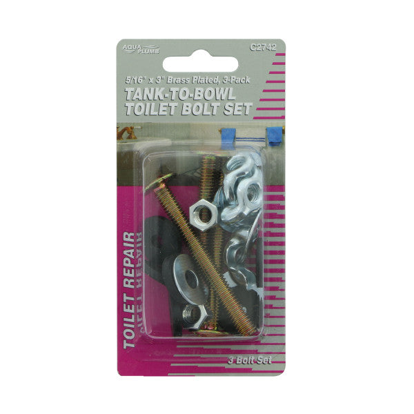 Juego de 3 pernos de inodoros acoplamiento cerrado de 5/16" x 3"