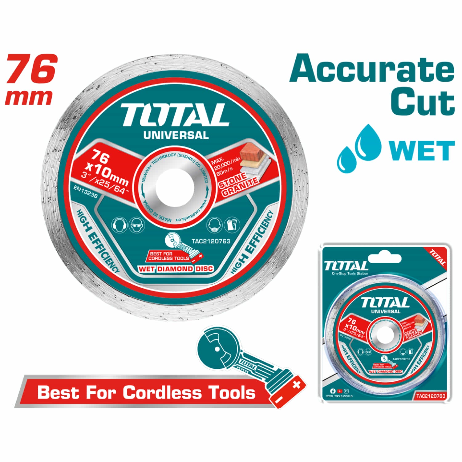 Disco de diamante 3" liso para usar con agua 76mm ( 3" ) Ancho de la hoja: 7 mm Eje: 10 mm