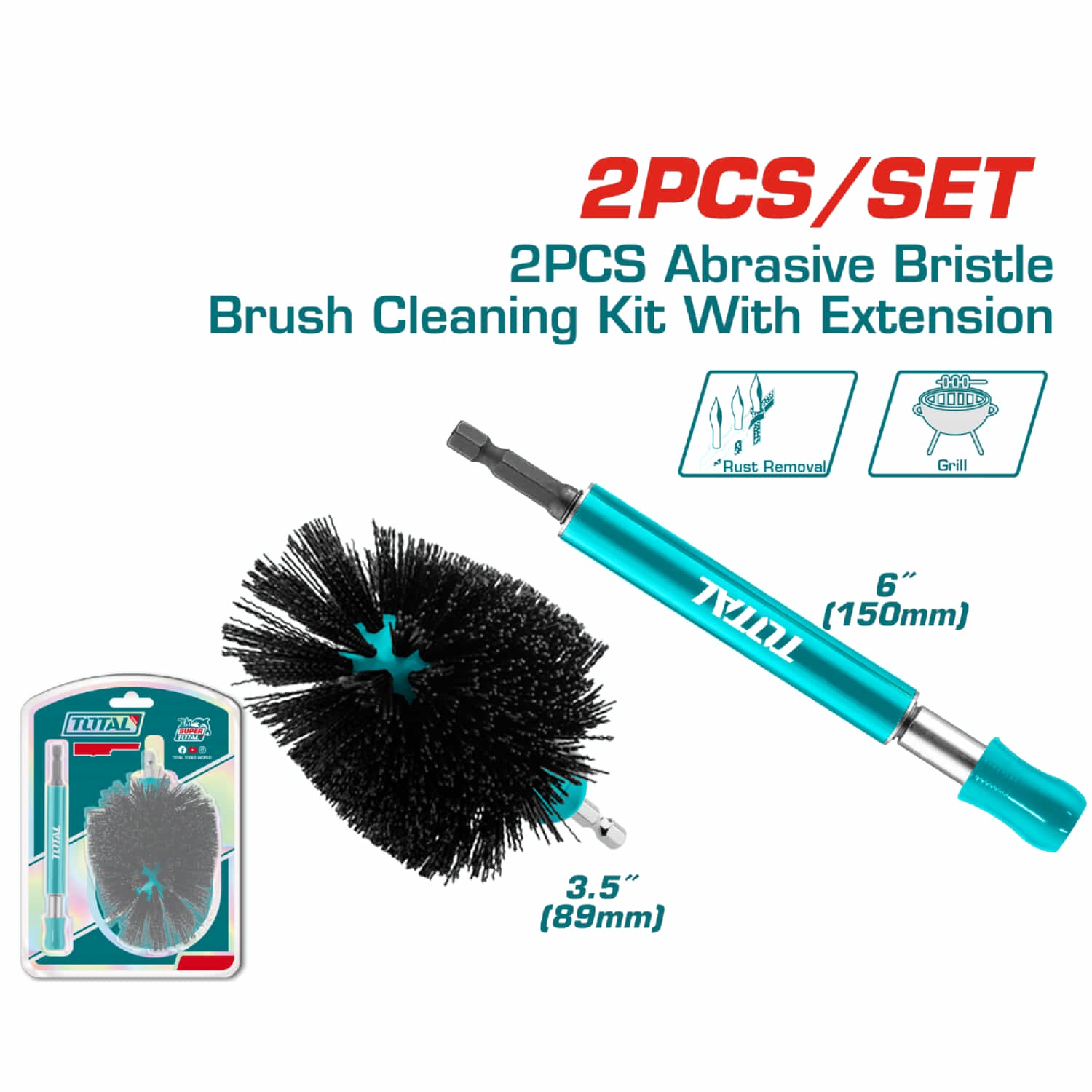 Cepillo de cerdas abrasivas con extensión. Elimina corrosión de pintura.Set de 2 pzas