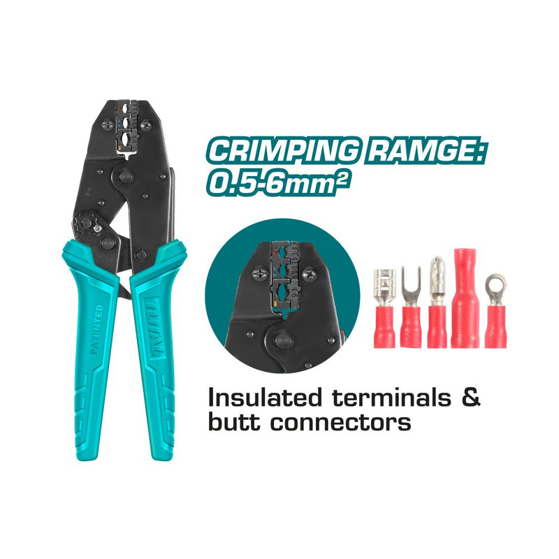 Alicate con matraca para crimpar conectores eléctricos 0.5-6mm²