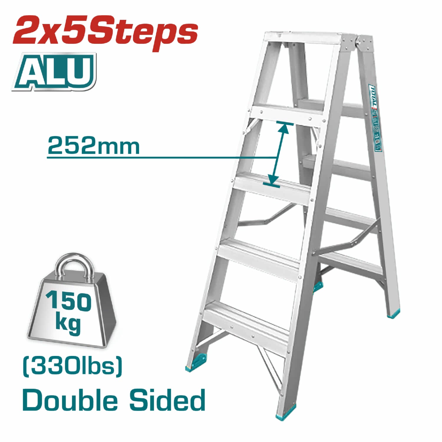 Escalera de tijera aluminio 5pasos 1.3mts