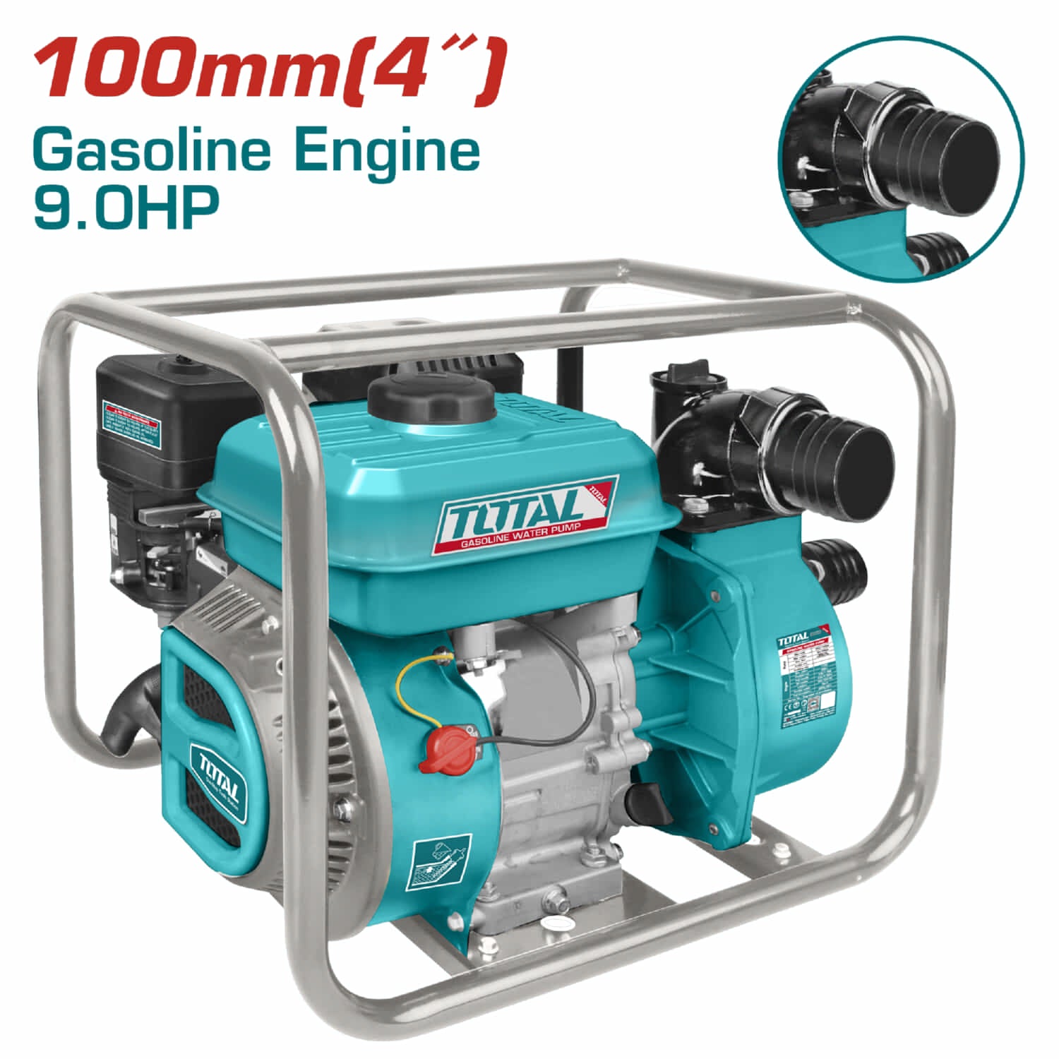 Bomba de agua a Gasolina 9.0HP 4". Flujo máx: 1500L. Depósito de combustible: 6.0L