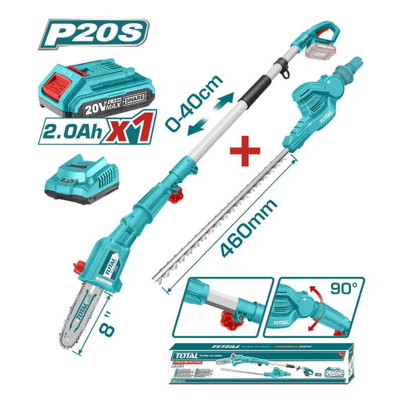 Podadora de extensión motosierra cortasetos de batería 20V (incluye cargador y batería)