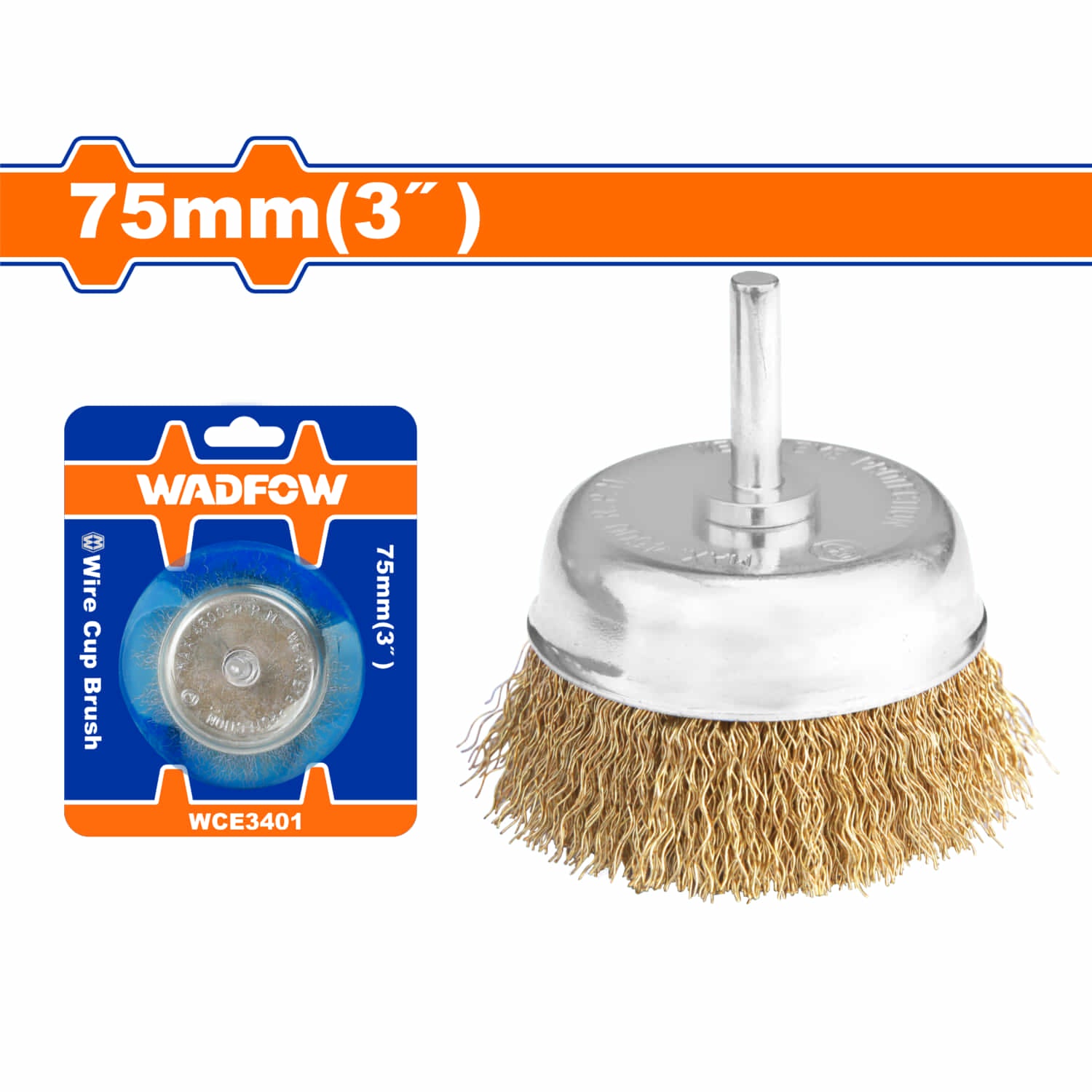 Cepillo de alambre de copa circular con vástago 75mm. Longitud del cable: 20mm. Ideal para afilar.