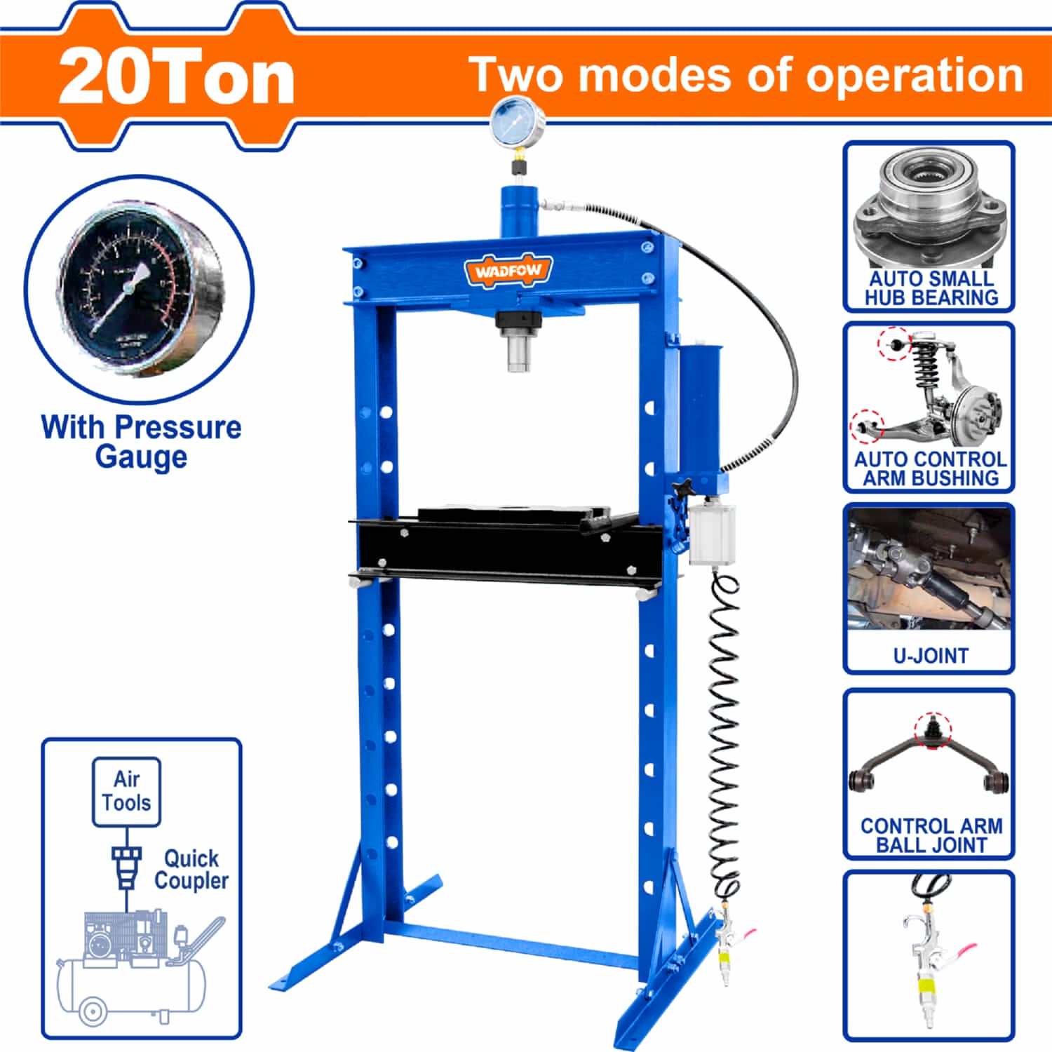 Prensa Hidraúlica de 20Ton. Rango de Trabajo: 0-900mm. Carrera: 175mm.