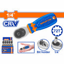Ratchet de mango redondo 1/4". CR-V. 72 dientes. Long.110mm. Cabezal doble unidad.