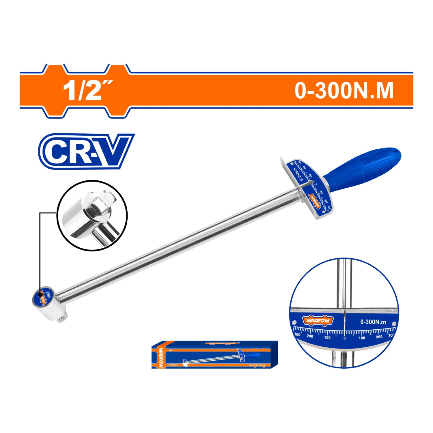 Torquímetro de 1/2" Rango: 0-300N.M Cr-V Tratamiento térmico. Cromado. Llave de Torsion