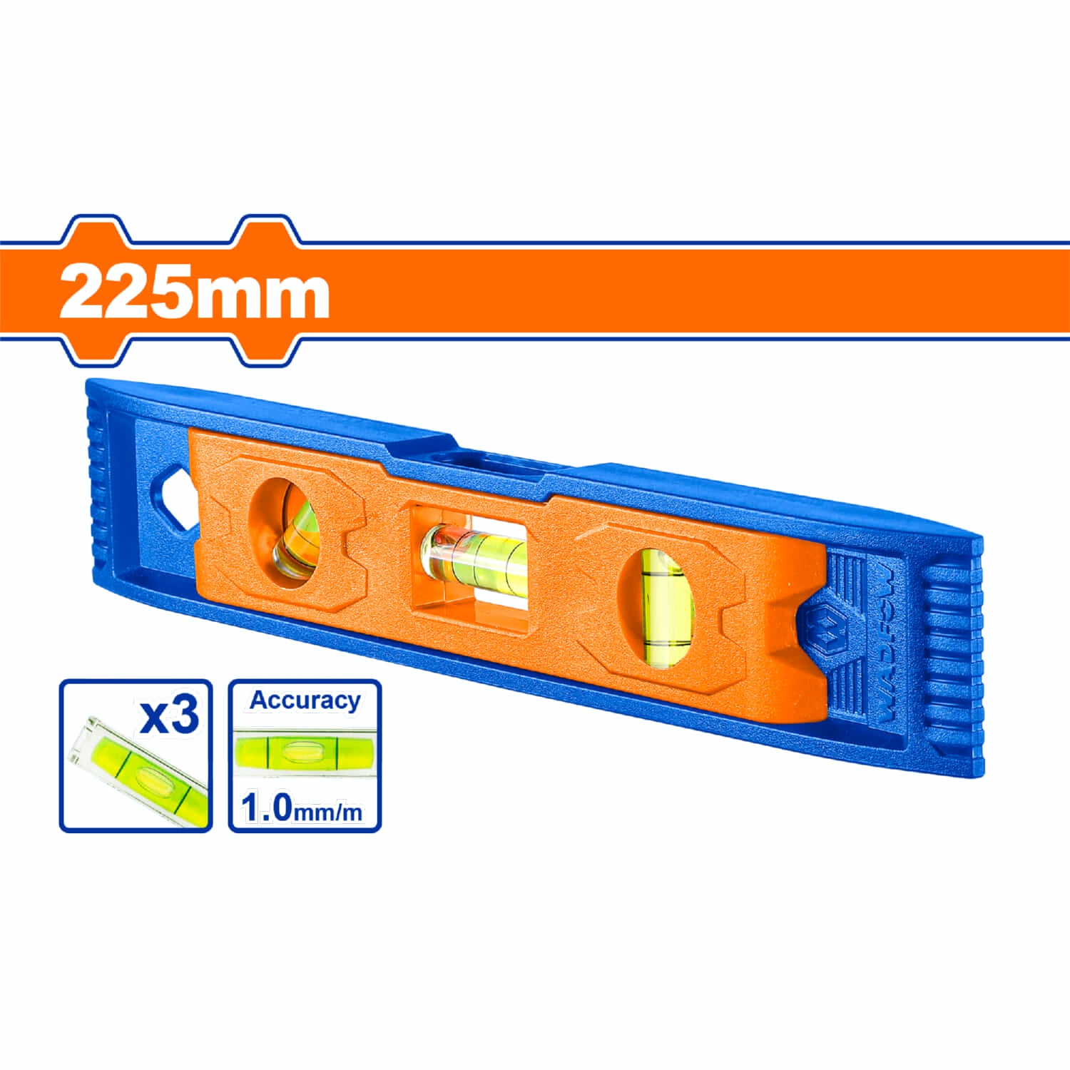 Mini Nivel de Burbuja de 225mm. 3 cápsulas de burbuja. Magnético. Plástico.