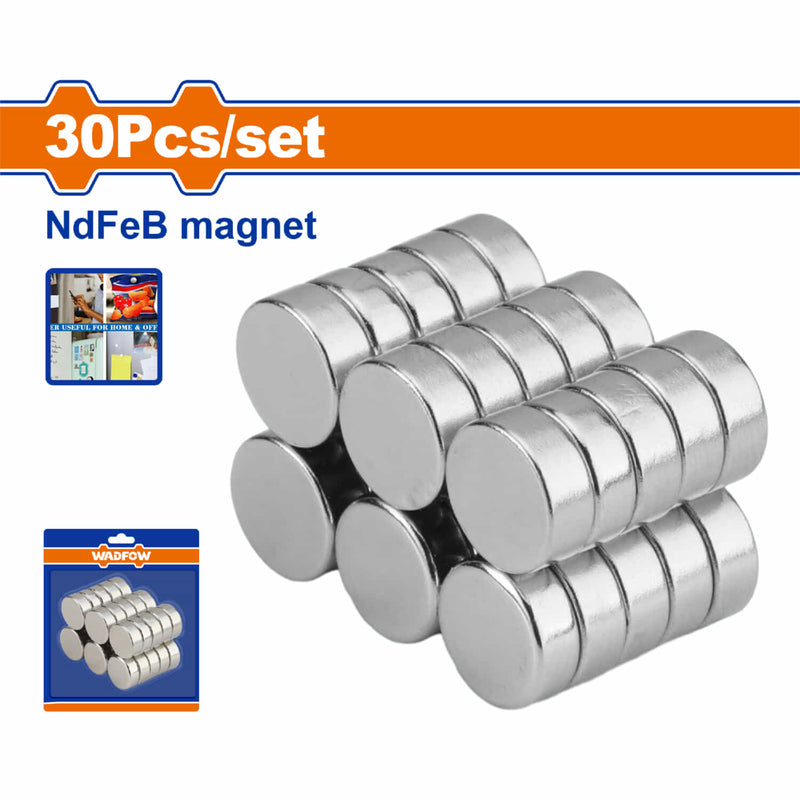 Imanes magnéticos Neodymio niquelados. Set de 30 piezas. Ideal para nevera, oficina, pizarras, manualidades.