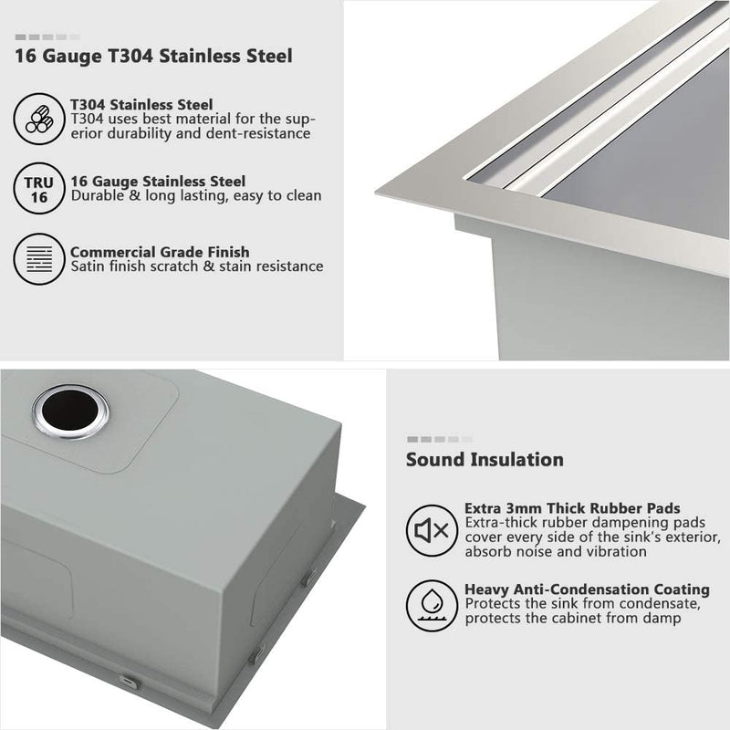 Fregador acero inoxidable 33" x 22" x 10" calibre 16.