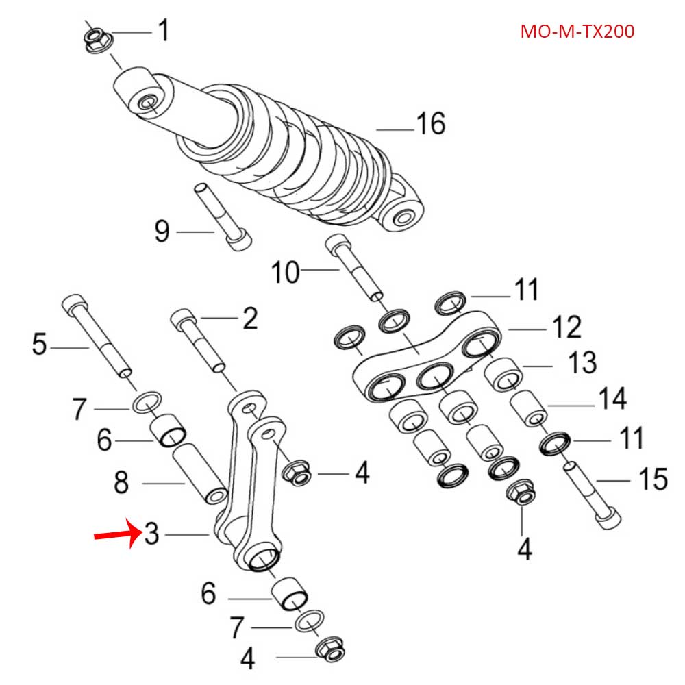 Barra de conexión entre amortiguador y el basculante (TX200)