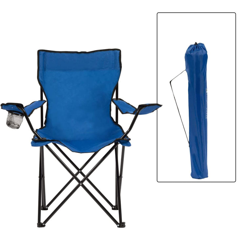 Silla plegable color azul de 50cm x 50cm x 80cm con portavasos