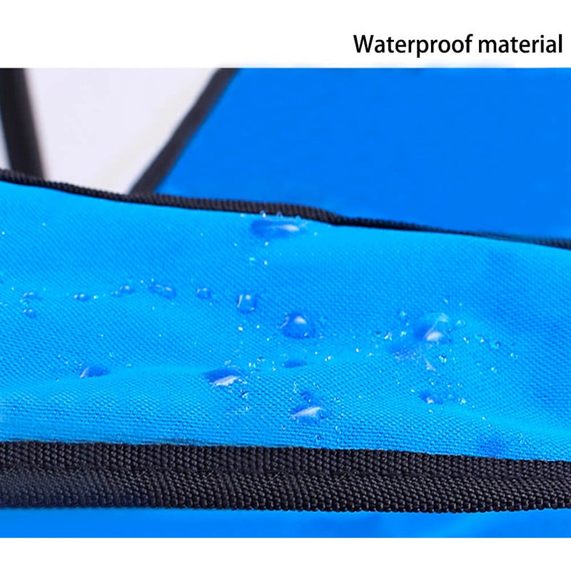 Silla plegable color azul de 50cm x 50cm x 80cm con portavasos