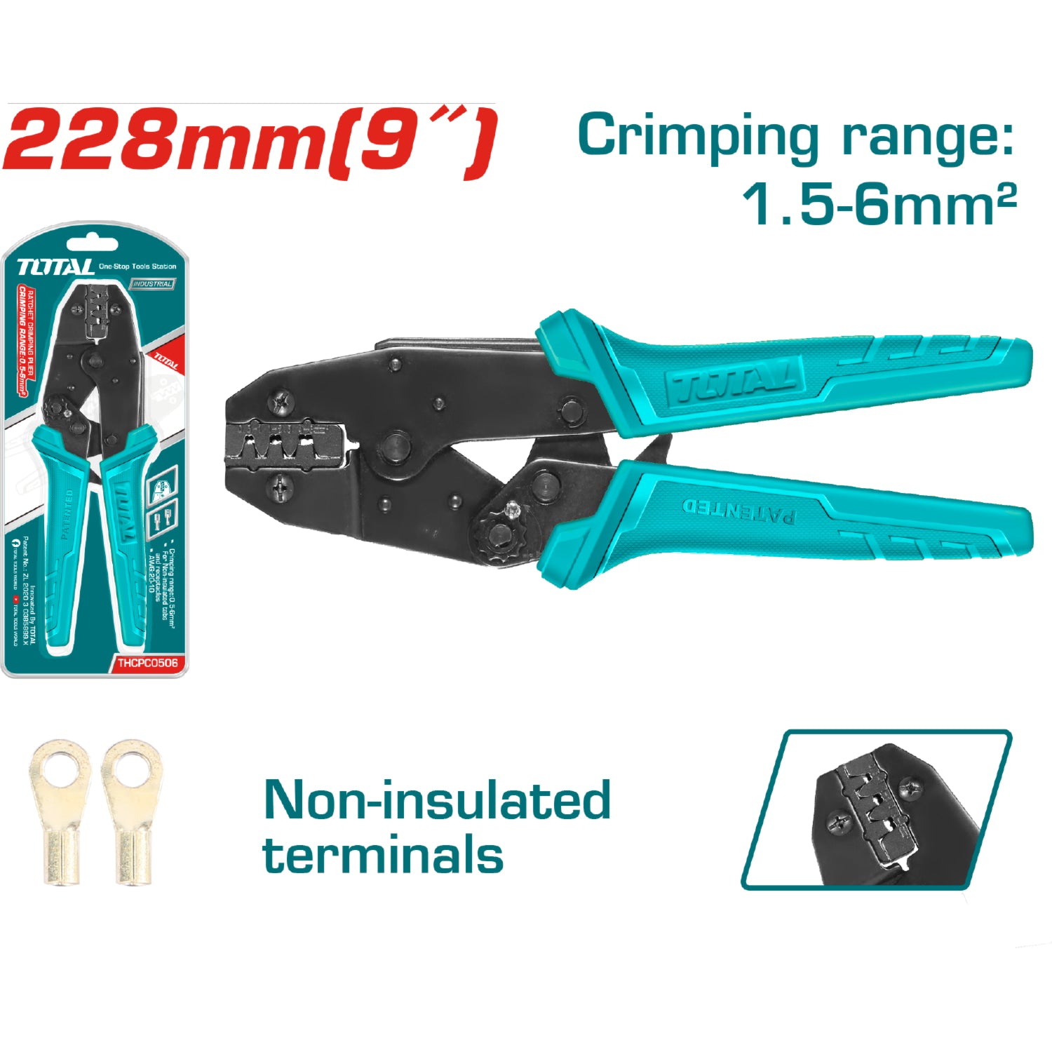 Alicate con matraca para crimpar conectores eléctricos 1.5-6mm²