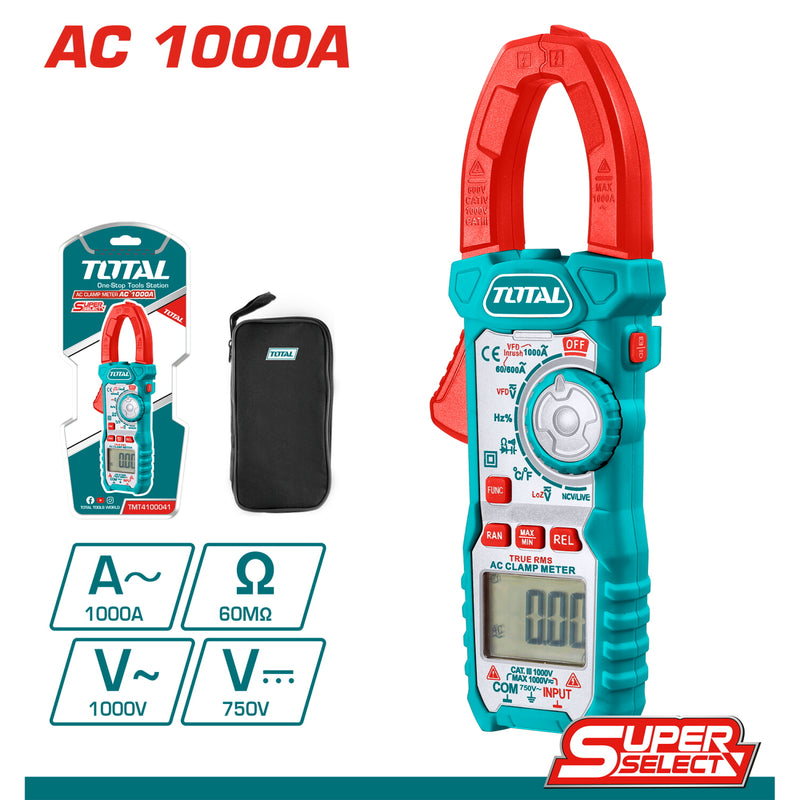 Medidor amperimetro AC Digital 1000Aamp, 6000 cuentas.