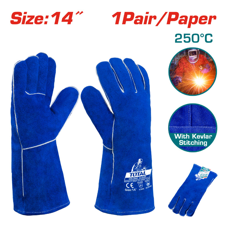 Guantes suaves para Soldar Talla 14". Cuero de vaca. Tejido en Kevlar. (Par) 330 g