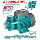 Bomba de agua Periférica de Alto Rendimiento 370W 0.5HP Voltaje: 110-120V. Flujo máximo: 30L. Succión: 8m.